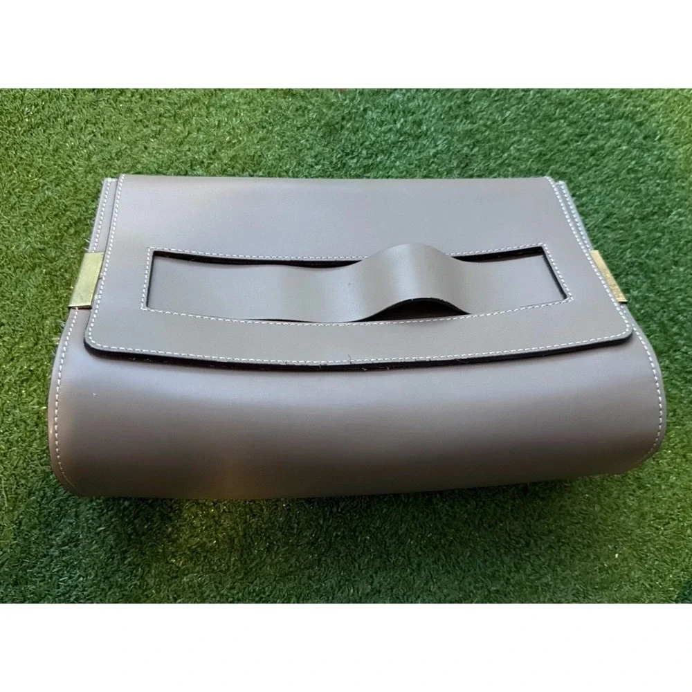 Alberta Di Canio Italian Leather Clutch Beige Taupe Gold Hardware Made In Italy